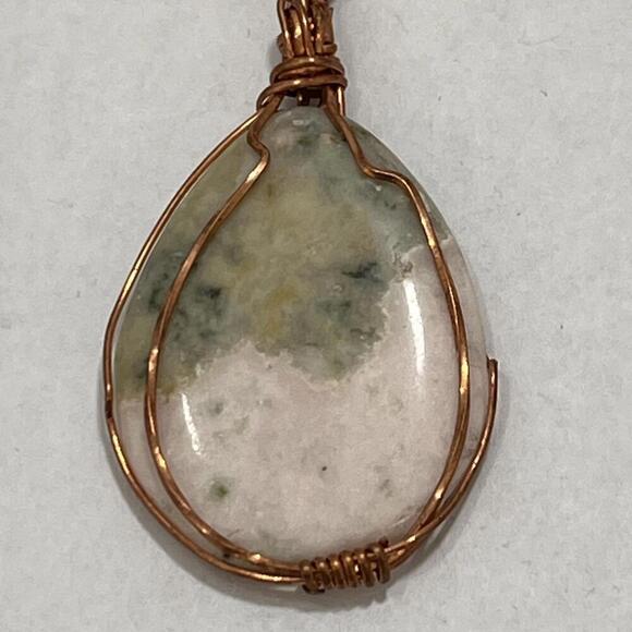 Handmade Tree Agate Stone Necklace with Copper Wire Wrap Pendant - Picture 1 of 3